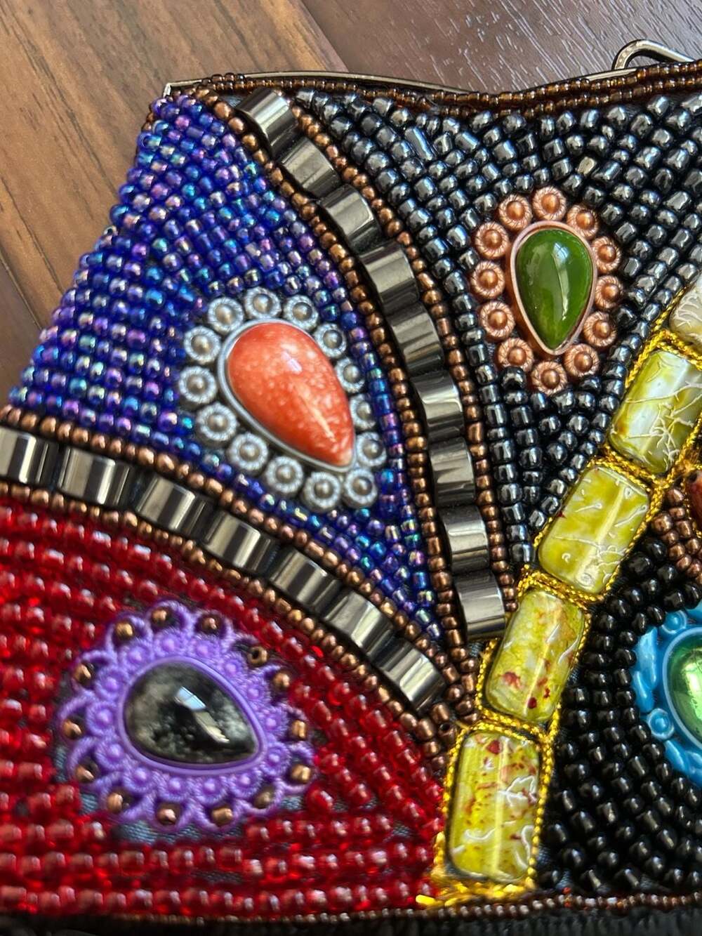 Vintage Beaded Multi-Color Gemstone Embellished Evening Clutch Bag w/Chain Strap - Picture 3 of 14